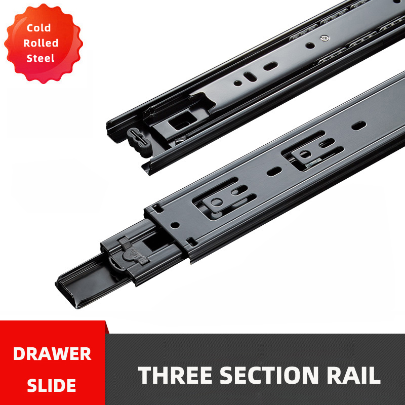 Drawer Black Cold Rolling Steel 3-Way Drawers Slide Three Section ...