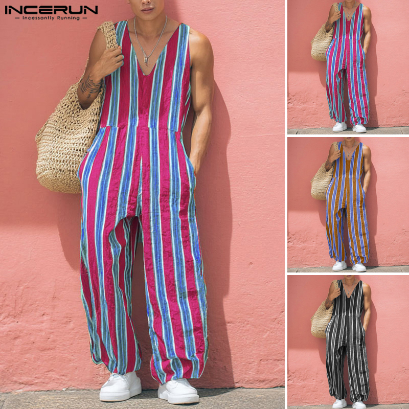 INCERUN%20Jumpsuits%20For%20Men%20Holiday%20Stripe%20V-Neck%20Sleeveless%20Baggy%20Leisure%20Western%20Style%20Overalls%20#0901%20-%20Image%204