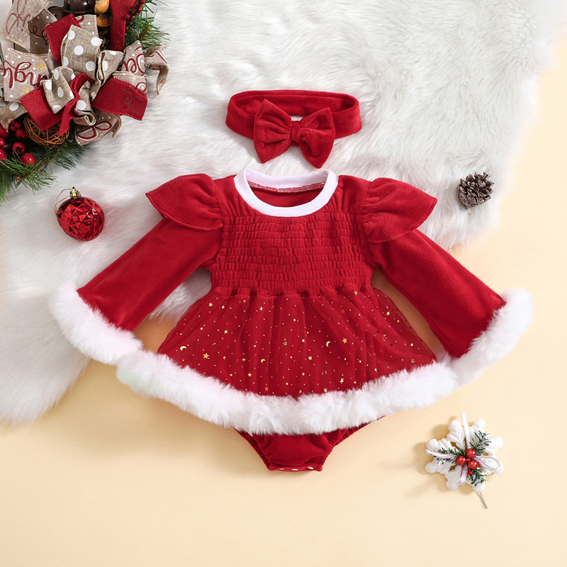 Long Sleeve Baby Christmas Gown Christmas Outfit Month Dress