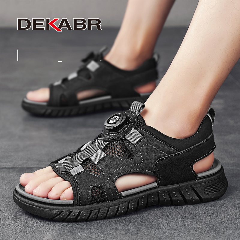 DEKABR New Casual Men Soft Sandals Breathable Mesh Summer Quick Lacing Fashion Outdoor Genuine Hide Summer Sandals Size 38-48. 