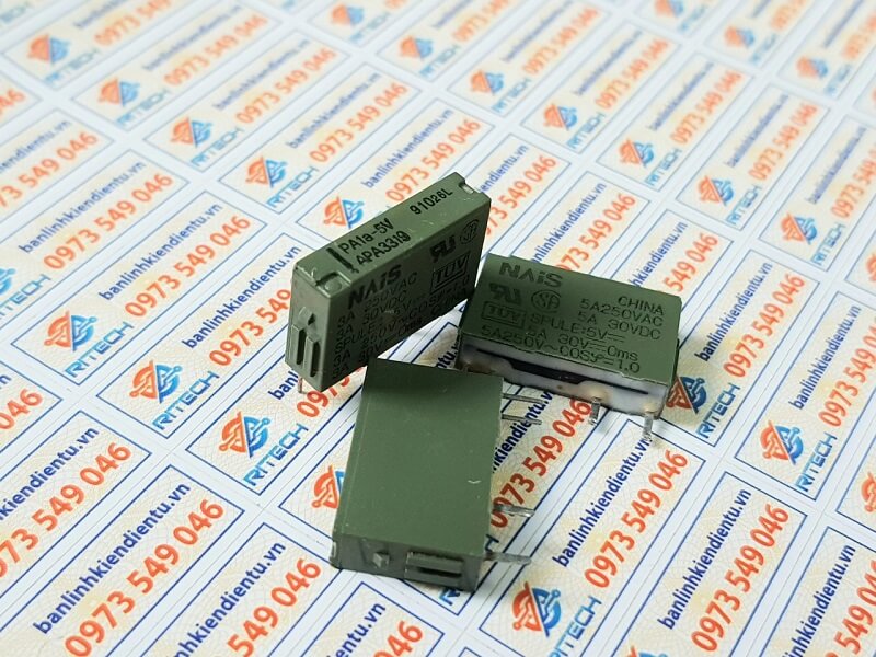 Pa1a-5v, apa3312, pa1a-5vdc 5a/250vdc rơ le 5v 4 chân 1 cặp tiếp điểm