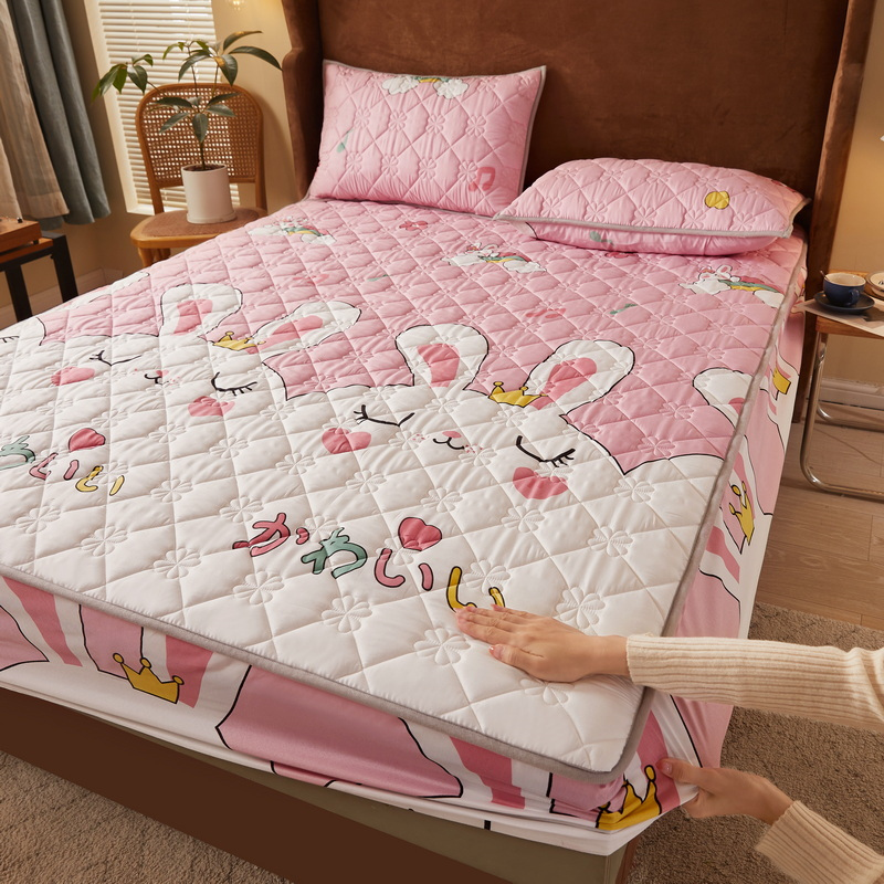 3D thickened quilted mattress cover, lovely fashionable printed Bed sheet, waterproof bed sheet, anti-skid bed sheet, dust-proof and acarid proof, Size:Single / Double / Queen / King /