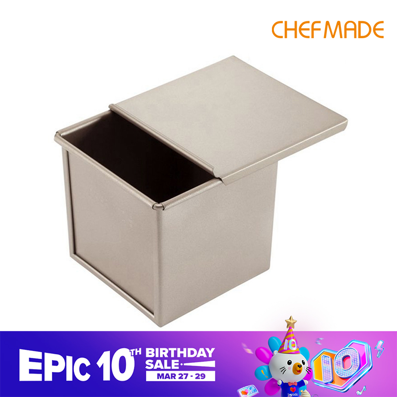 CHEFMADE Non-Stick Square Loaf Pan With Cover Water Cube Non-stick Sliding Cover 250g Baking Mould For Toast Box Bread WK9317