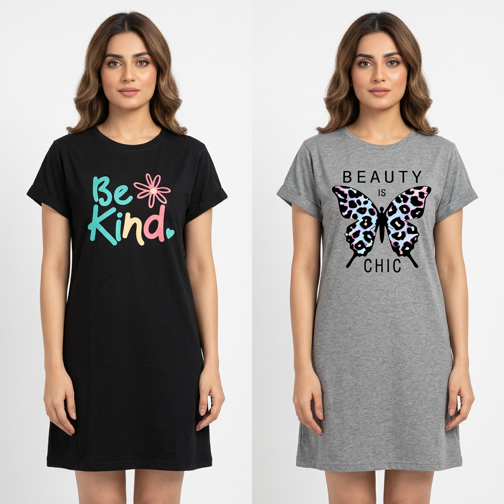 Pack of 2 Printed Cotton Full Sleeve T Shirt For Women and Girls Casual Summer Wear Soft Breathable Fabric For All Day Comfort