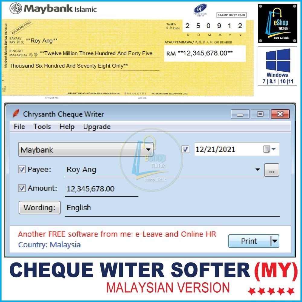 CHEQUE WRITER SOFTWARE_Malaysian Version Lazada