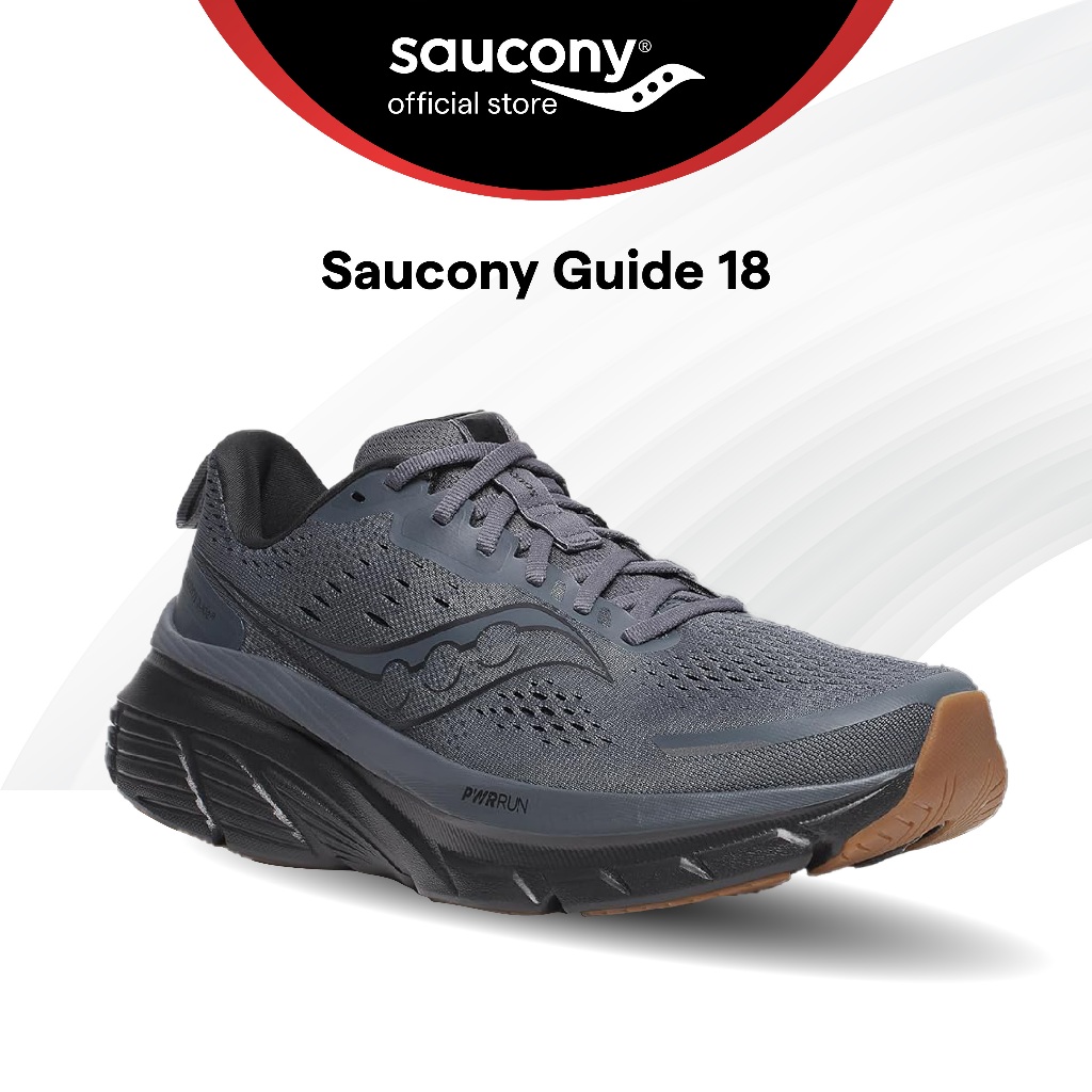 Saucony Guide 18 Road Running Stability Shoes Mens (SHADOW/GUM