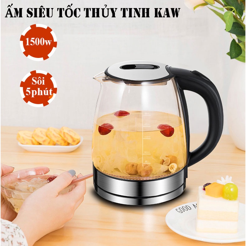 Ấm đun siêu tốc, bình đun nước siêu tốc, bình siêu tốc ấm siêu tốc sunhouse Ấm Siêu Tốc, Bình Đun Nước Siêu Tốc KAW Dung Tích 2L Công Suất 1500W, Bình Siêu Tốc Thủy Tinh KAW Chính Hãng, Âm Sieu Toc KAW,