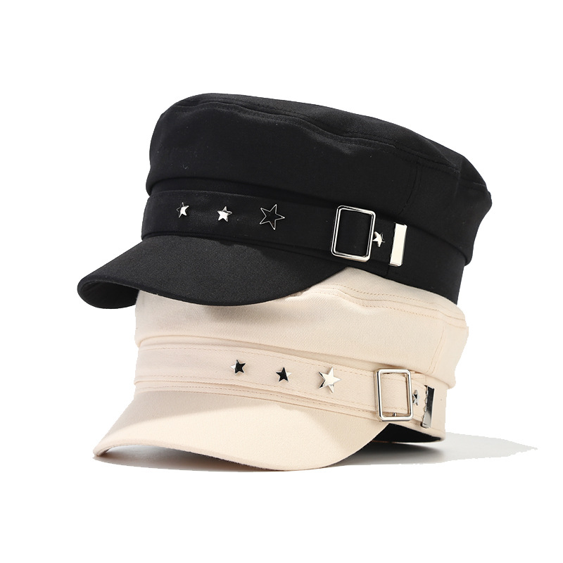 Flat Top Beret Hat British Style Painter Hat Spring Beret Cap Star Beret Hat Flat Top Caps Vintage Beret Hat