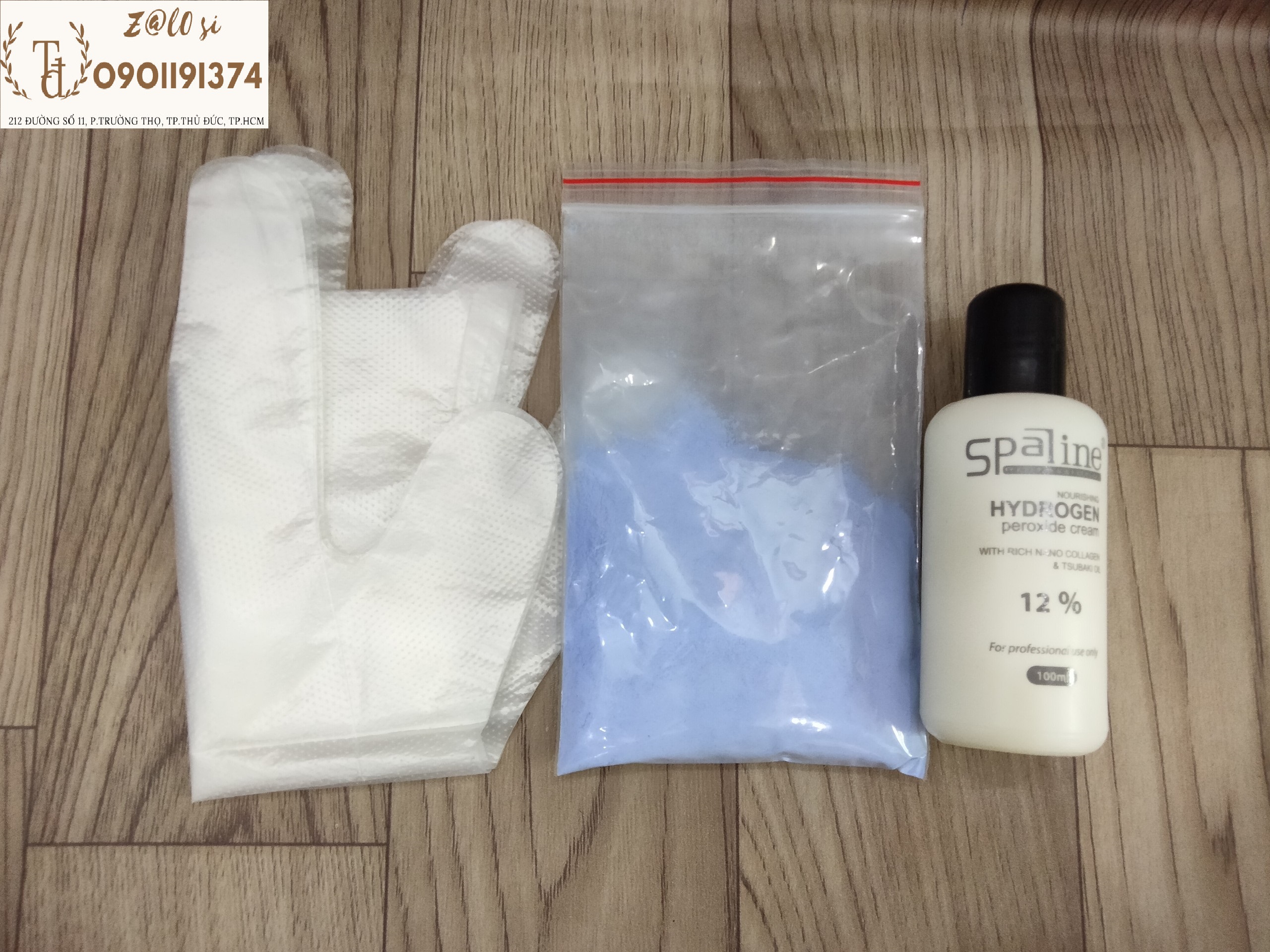 Combo 100gr bột tẩy, 100ml oxy, bao tay