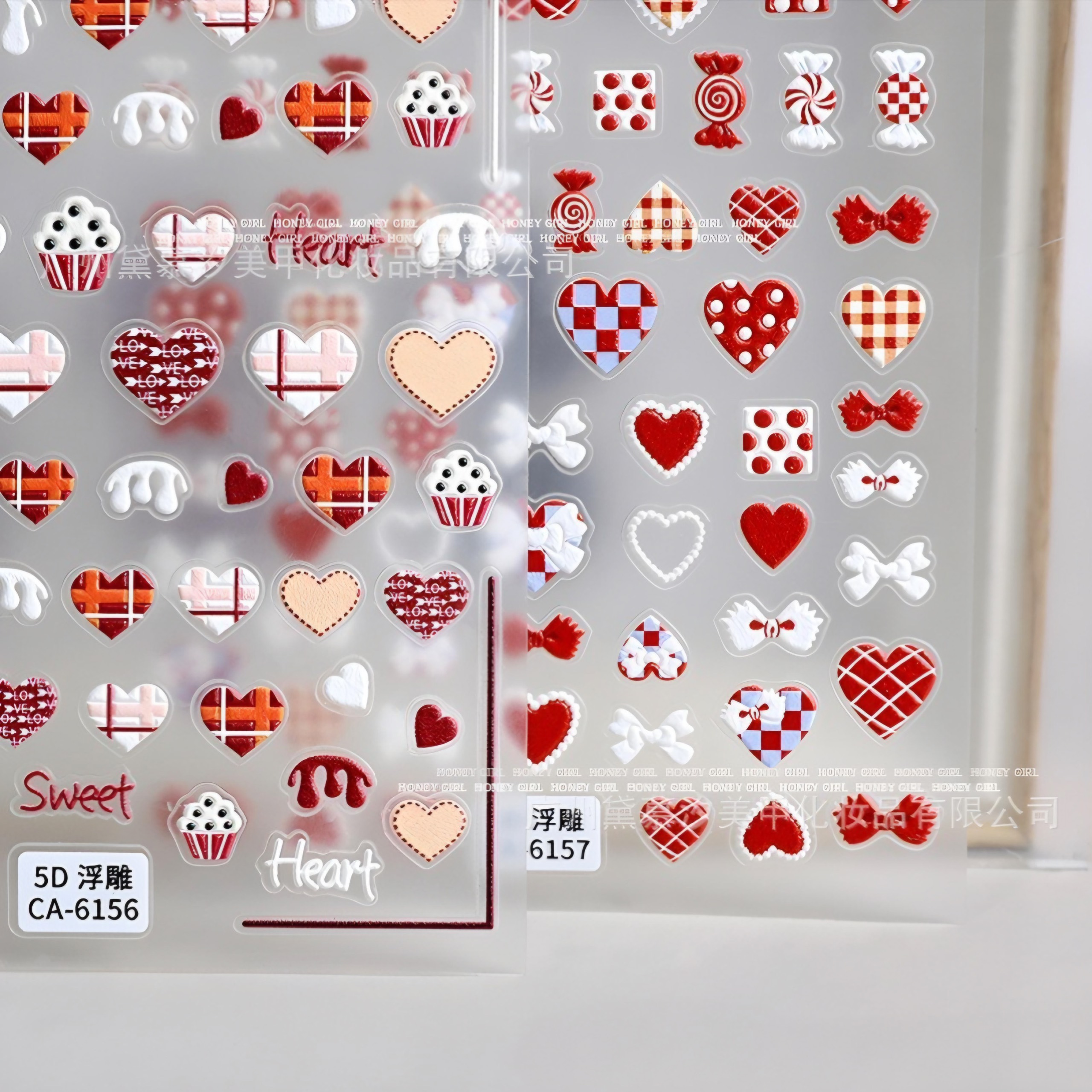 Sticker Nail 5D Lụa Nổi | Tim Đỏ & Bánh Kẹo | Hình Dán Móng Tay CA