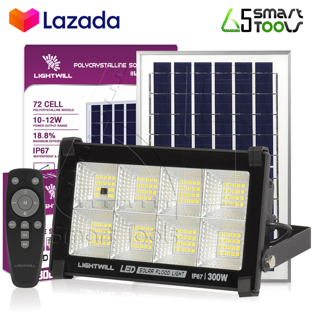Lightwill LIGHTWILL ไฟโซล่าเซลล์ ไฟสปอร์ตไลท์ 300W สีขาว (DayLight) วอร์มไวท์ ...