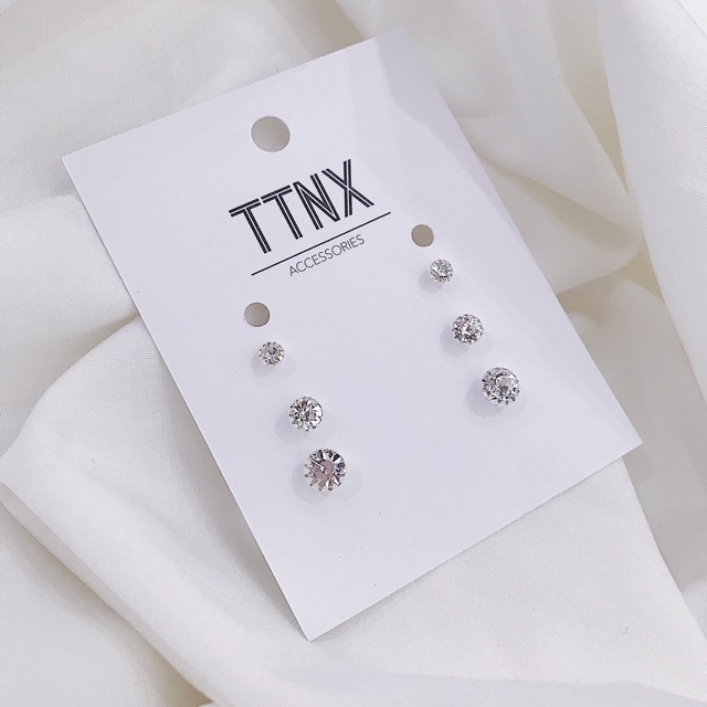 Bông tai titan đá pha lê tròn cực chíu 4mm ĐV: 2 chiếc BT01