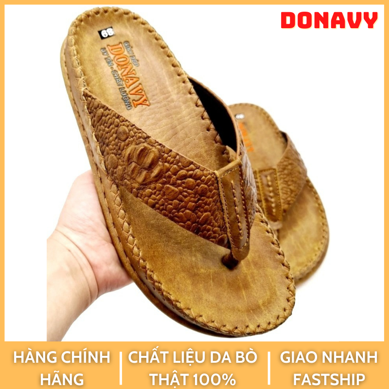 Dép xỏ ngón nam da bò 100% hàng khâu quai chắc chắn quai in vân gù cá sấu nổi bật D.KBXIT