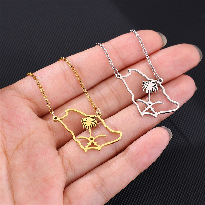 Saudi Arabia National Emblem Symbol Pendant Necklace Kingdom of Saudi Arabia Badge Charm Jewelry Titanium Steel Arab Accessory. 