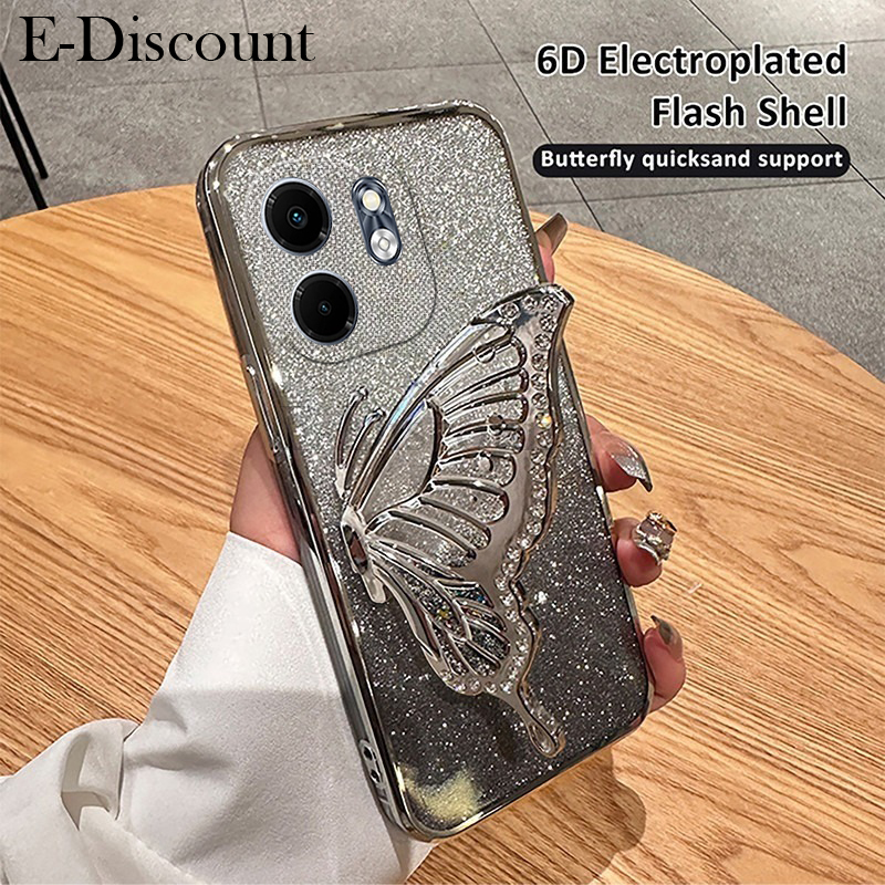New Phone case infinix Smart 9 Back cover Diamonds butterfly holder shiny hourglass of quicksand transparent soft silicone For infinix Smart9 case.