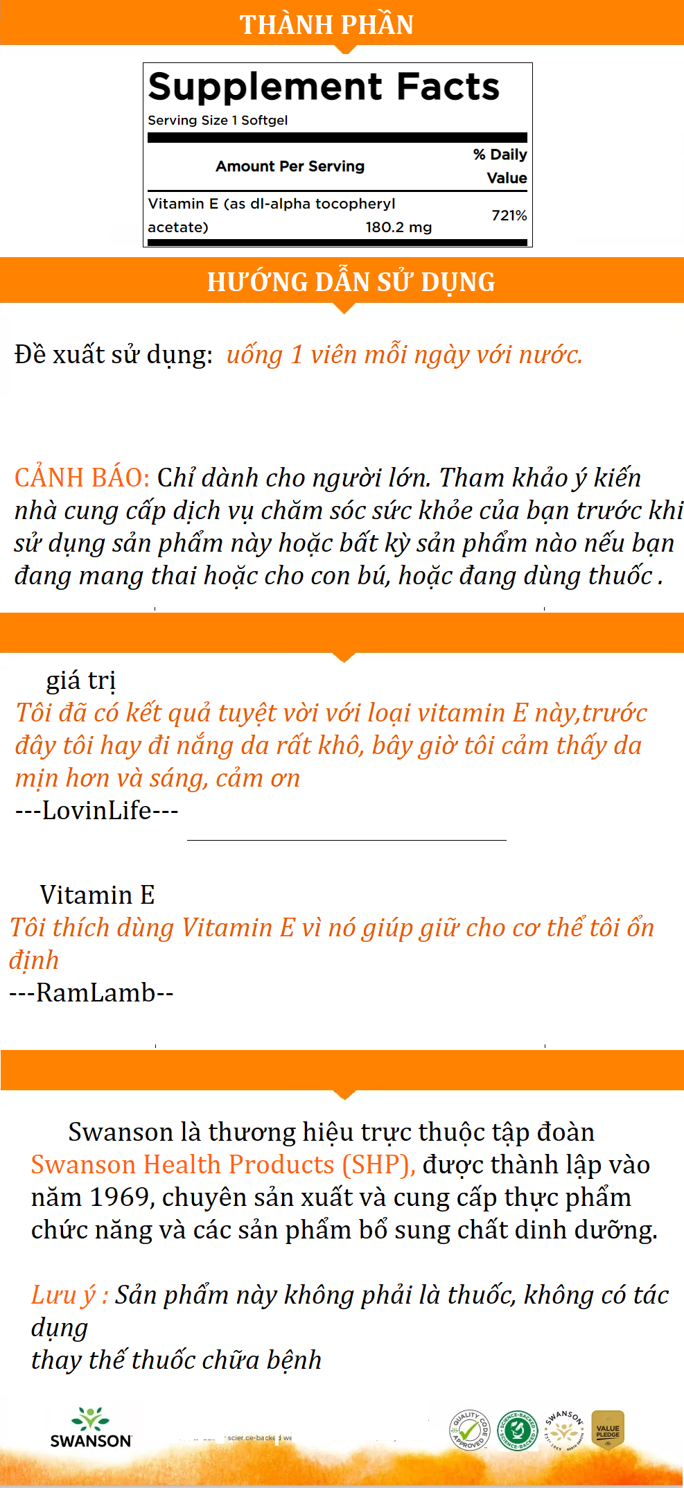 Swanson Vitamin E 400 IU đẹp da & tim mạch