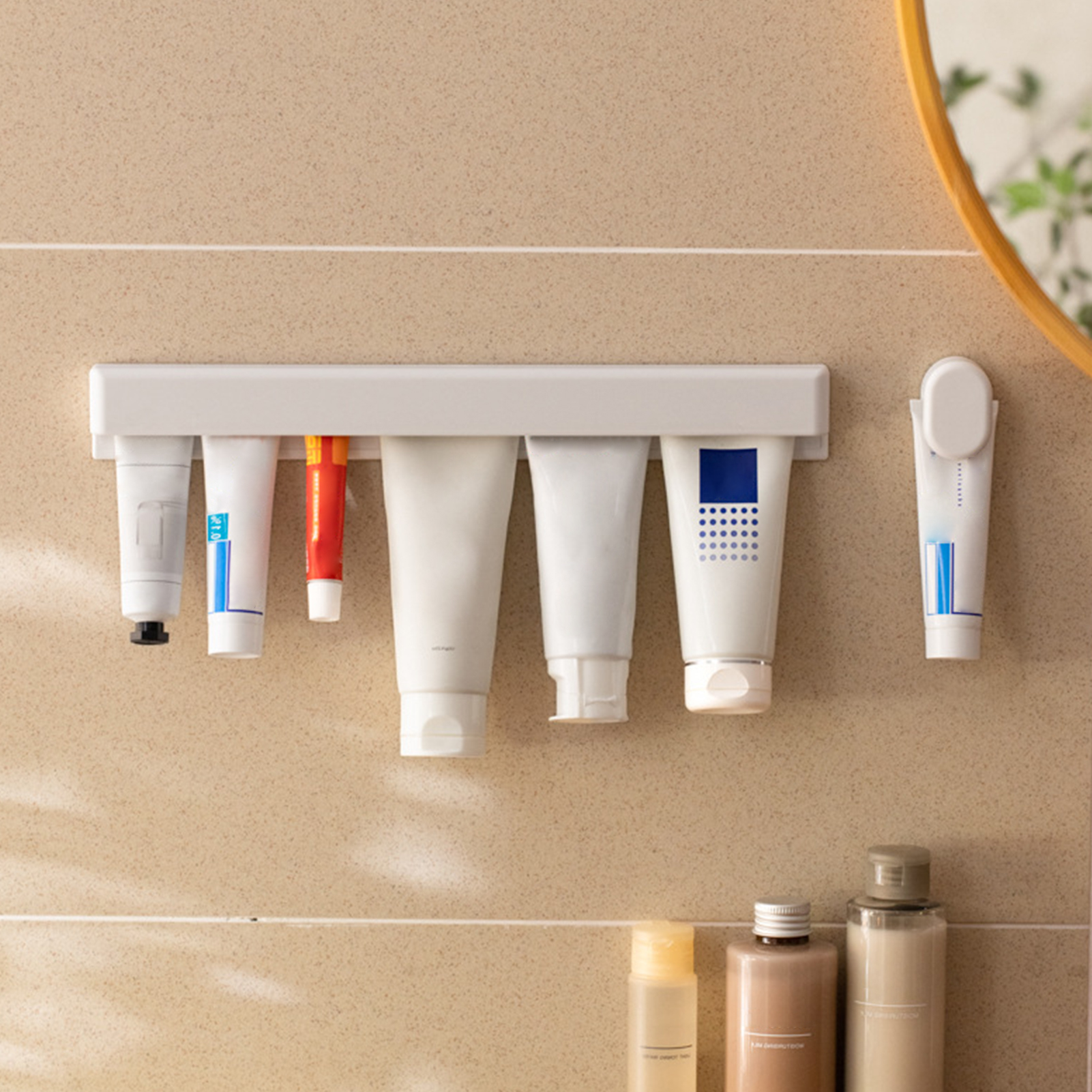 Wall-mounted Toothpaste Rack Wall Mount Toothpaste Holder Space-saving Toothpaste Holder with Adhesive Mount for Modern Bathrooms Heavy Duty Multi-functional Organizer Rack less Than