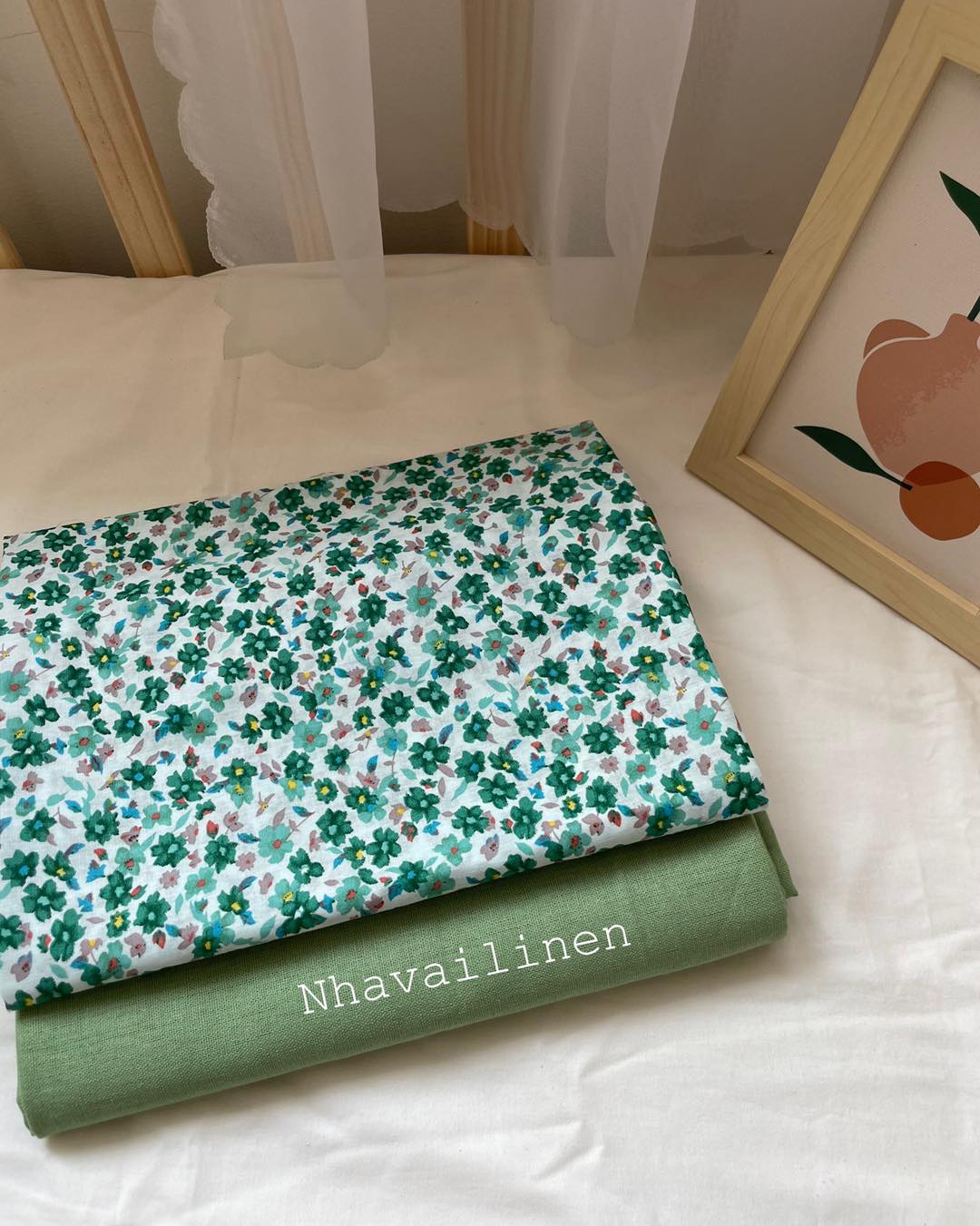 Vải thô cotton hoa loang xanh lá