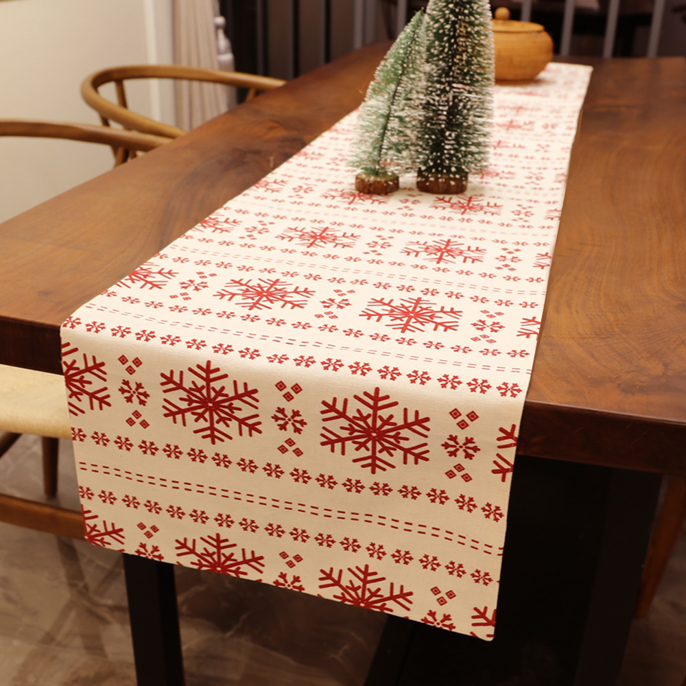 Christmas Snowflake Print Table Runner Christmas Party Dining Table Decoration Tablecloth