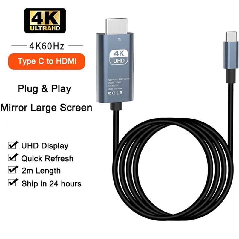 2m 4k@60hz hdmi projection cable usb dock type c to 4k hdmi conversion adapter cable for macbook pro air samsung xiaomi lenovo