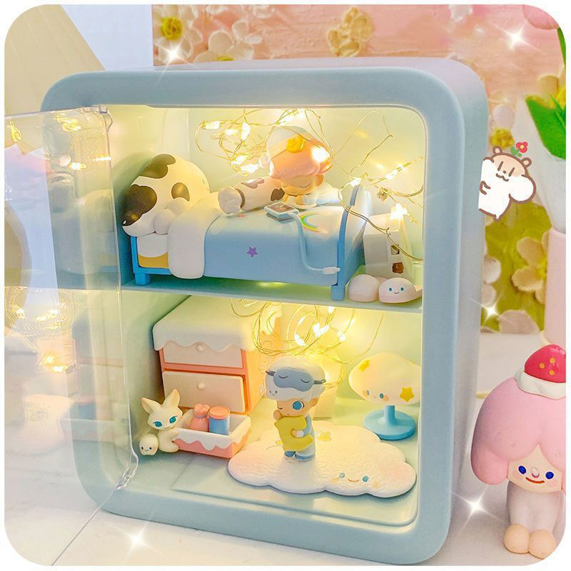 JJT [Miễn Phí Vận Chuyển]Hộp hiển thị biệt thự Hộp đồ chơi sưu tập, thiết kế cảnh quan thủ công, bao bì phối cảnh, búp bê Lego bong bóng Mart, hộp hiển thị Thủ Công dễ thương