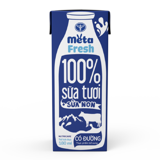 Thùng sữa tươi chứa sữa non Meta FRESH có đường 180ml x 48 hộp