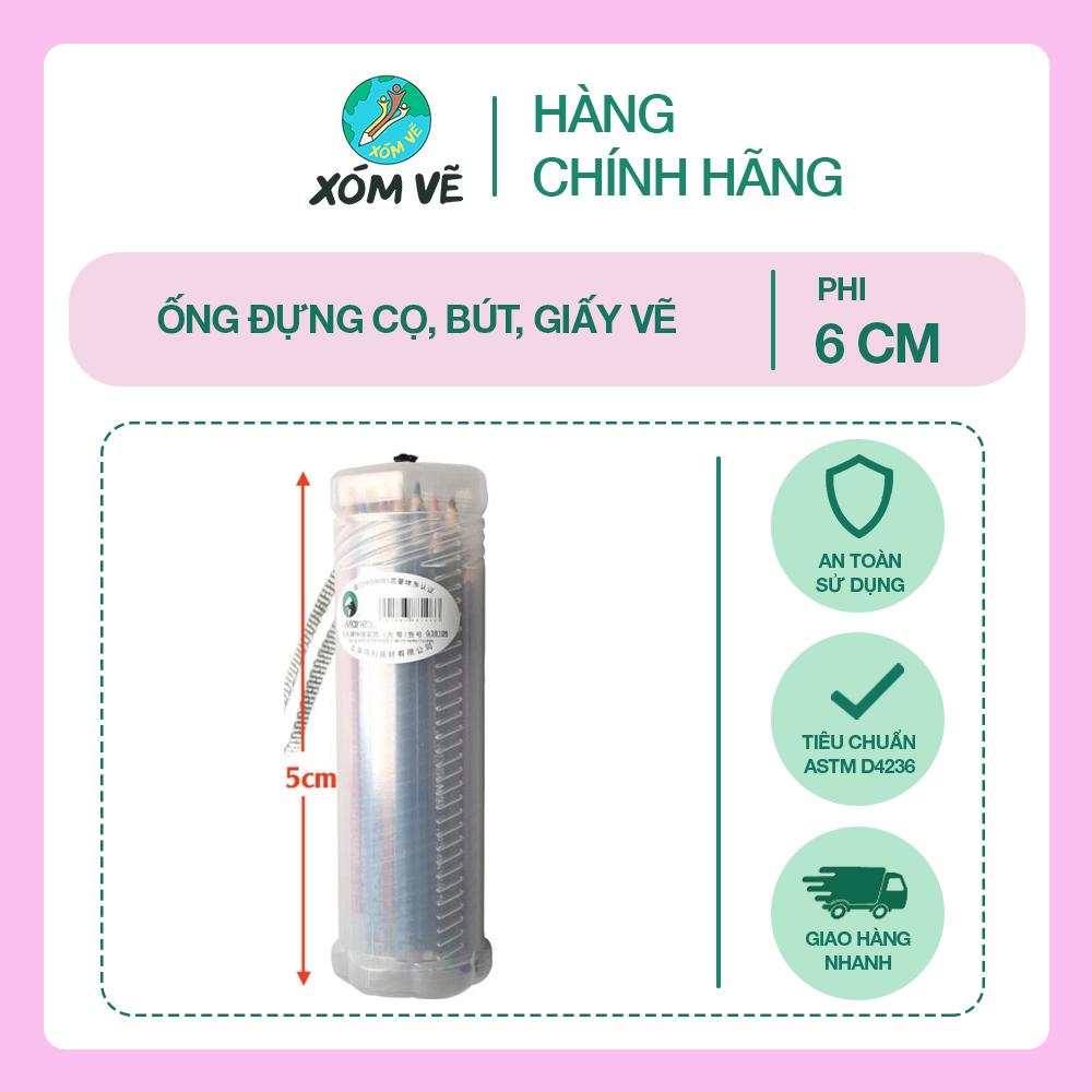 Ống đựng cọ vẽ, bút, giấy vẽ, phi 5cm/6cm