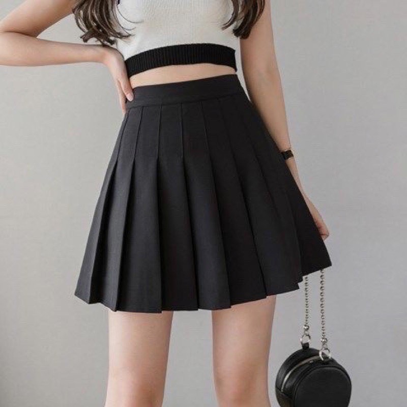 Chân váy tennis xếp ly chữ a ngắn màu nâu đen cạp cao phong cách Ulzzan MILALA SHOP