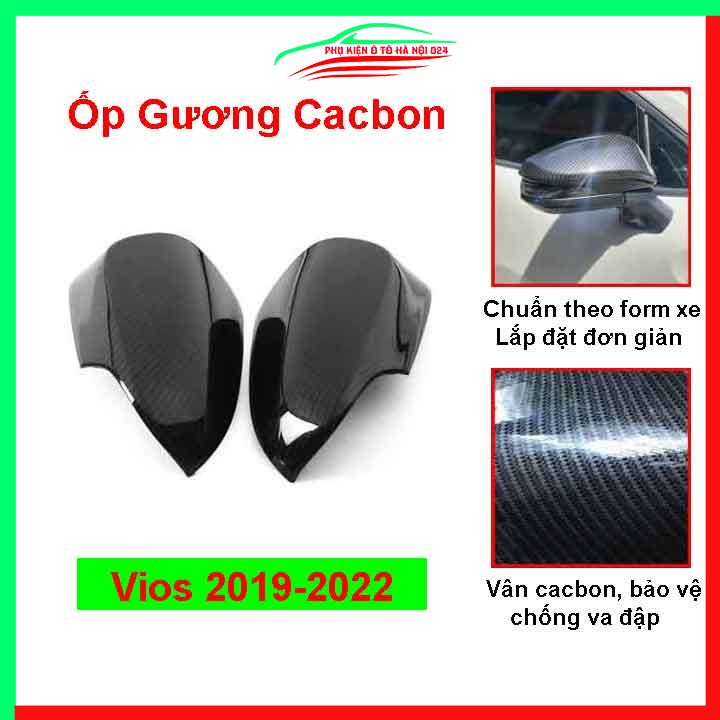 Ốp gương chiếu hậu ô tô Vios 2019-2022 vân cacbon, chống trầy xước, trang trí xe hơi cực chất