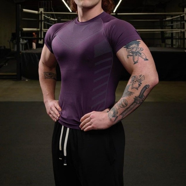 Mens Muscle T Shirt Quick Dry Running Shirt Compression Fitness Shirt Male Gym Workout tights Short Sleeve Summer Sports T-shirt