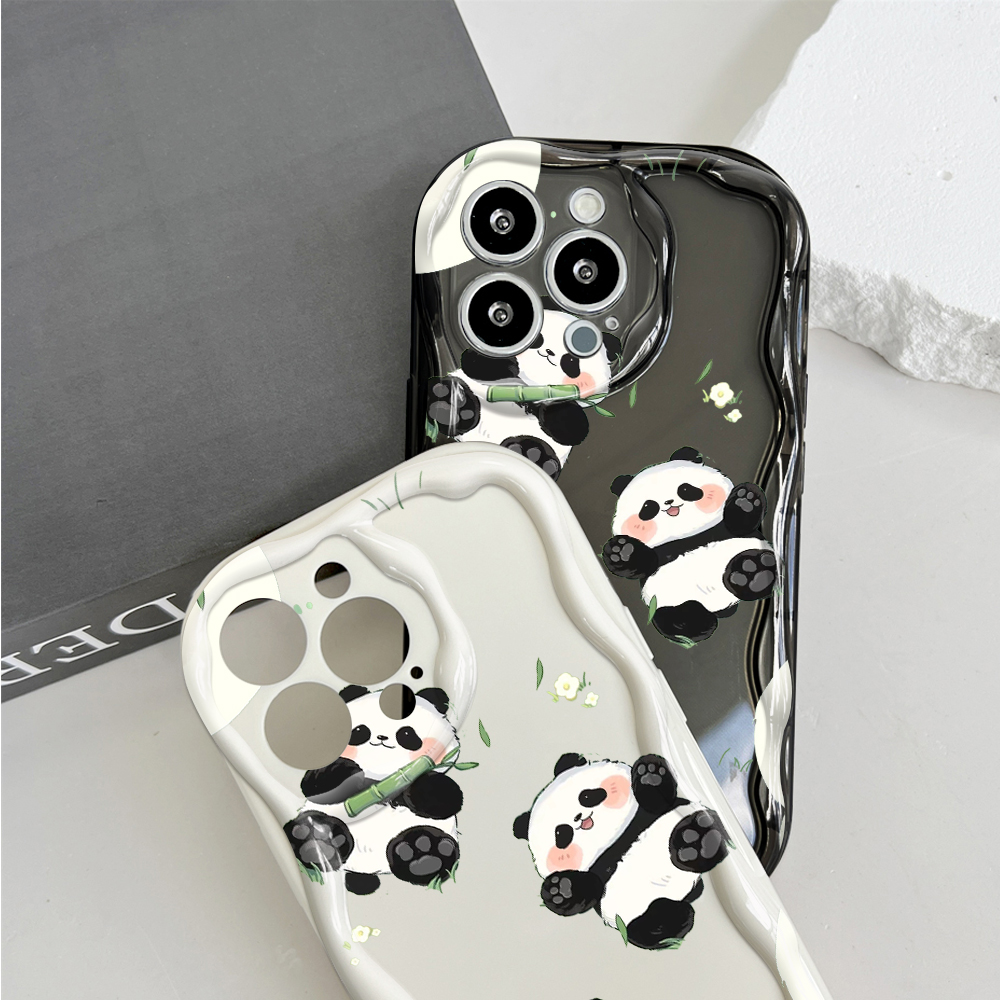 Hontinga for Infinix Note 30 4G 5G Back Cover Cute Panda Cream Texture Phone Case Wavy Edge Soft Silicone Cover. 