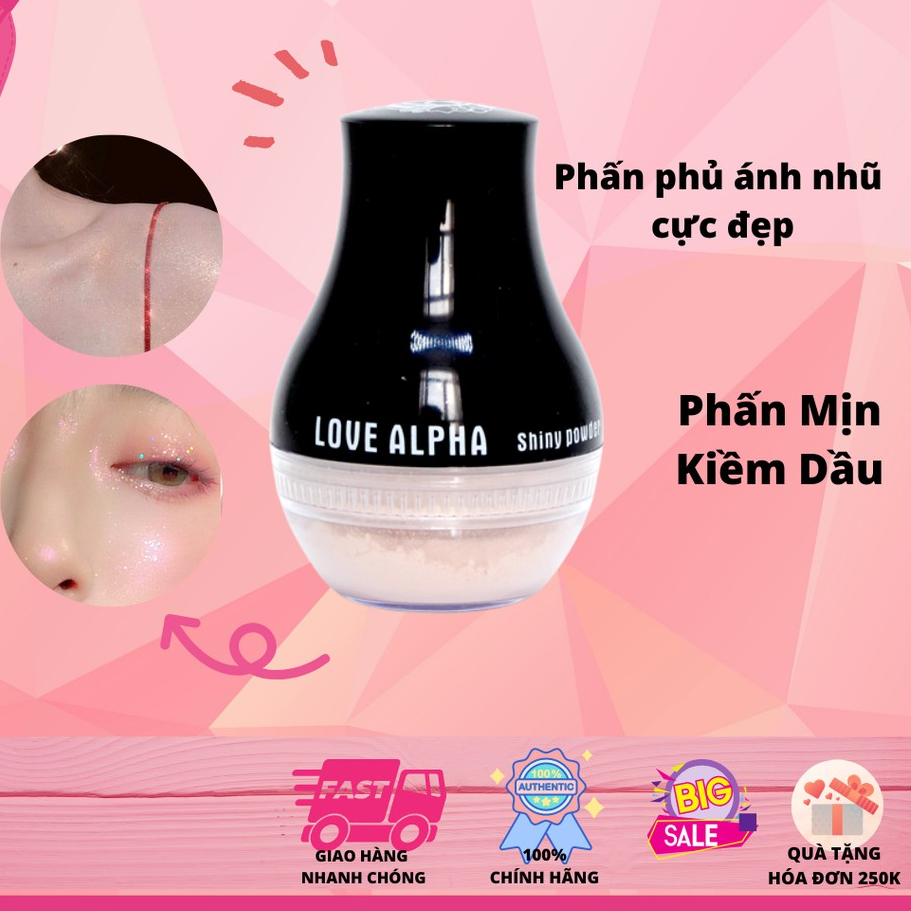Phấn phủ bột kiềm dầu love alpha ánh nhũ kim tuyến lấp lánh