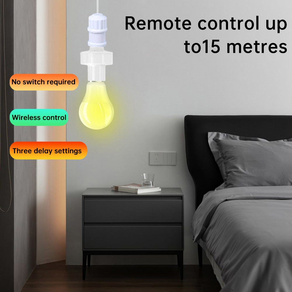 【Free-delivery】 E27 Smart Remote Control Light Switch LED Lamp Timer Holder Bulb Base Socket On/Off 30M Range For Ceiling Chandelier.
