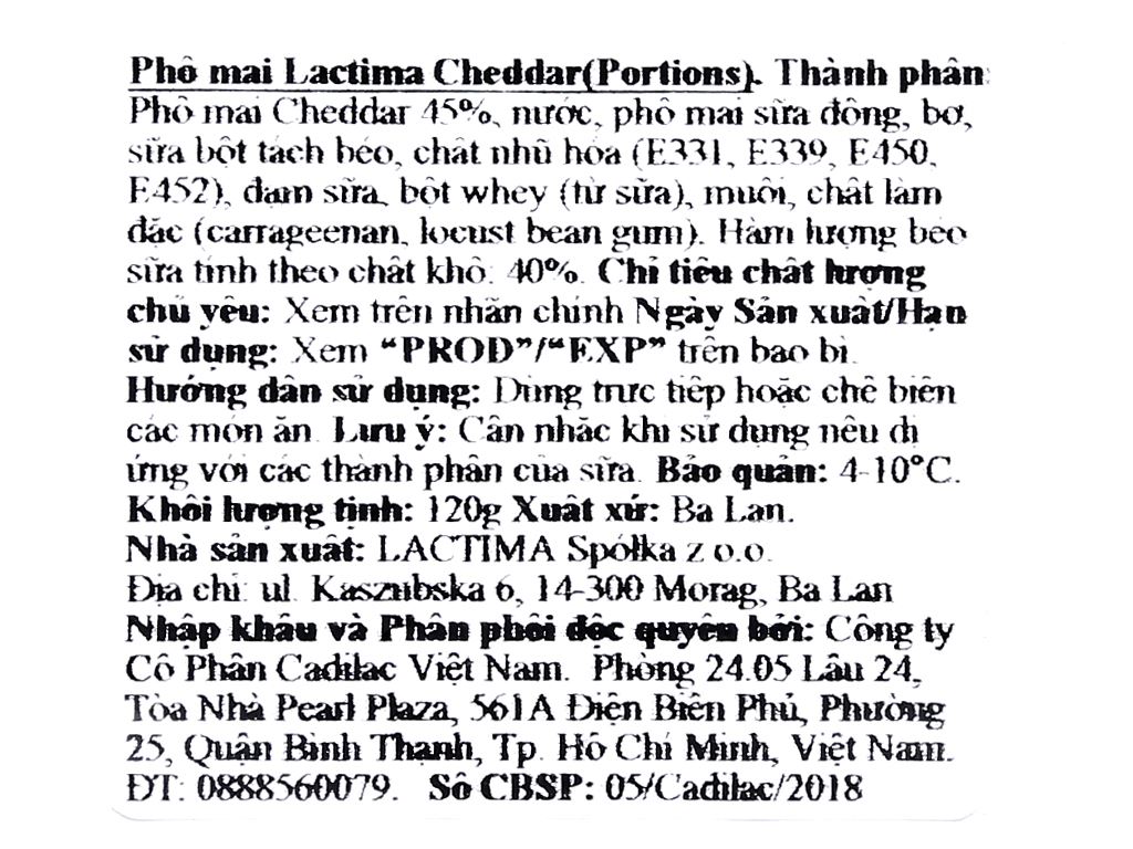 Phô mai Lactima hộp 120g (8 miếng)