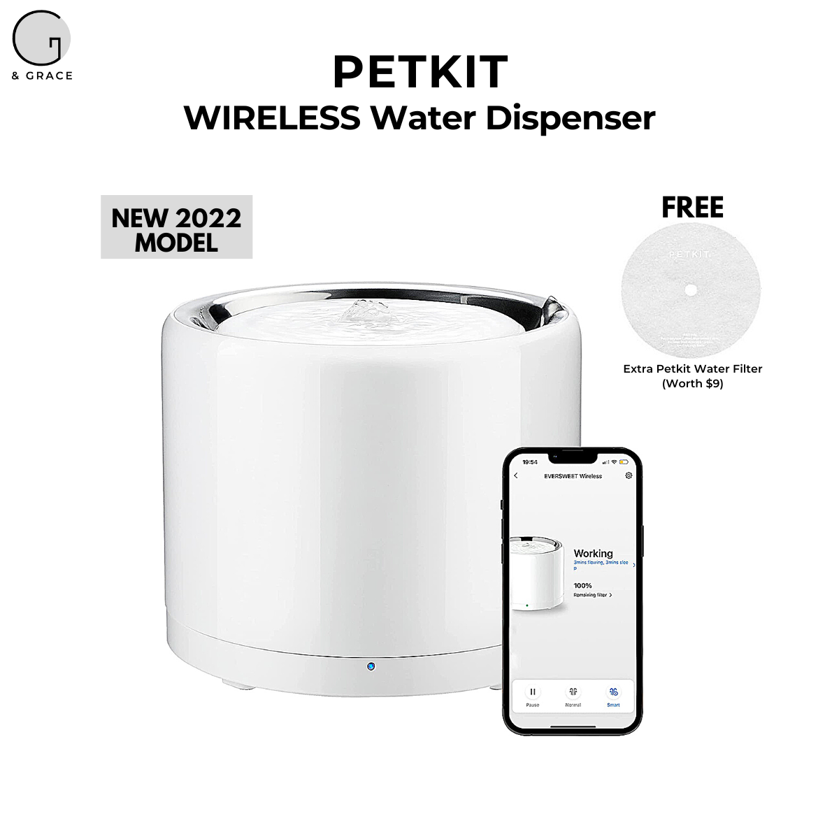 PETKIT Eversweet 3 PRO WIRELESS Pet Water Dispenser FREE Filter