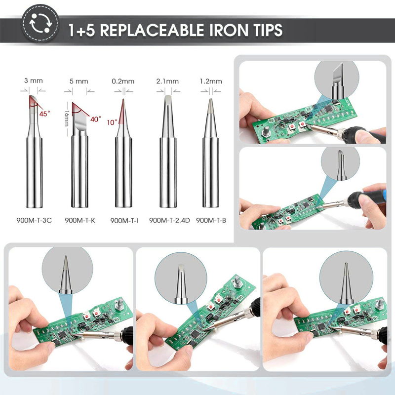 Handskit 90 Wát Bộ Hàn sắt sưởi ấm nội bộ nhiệt Dụng cụ hàn Kit hàn sắt có thể điều chỉnh nhiệt độ LCD Màn hình hiển thị kỹ thuật số với chuyển đổi với ngủ đông sắt & 5 cái lời khuyên
