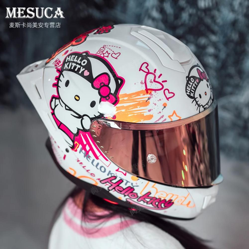 hello kitty helmet lazada Dazzling Cool Sanrio Kuromi Cartoon Motorcycle Helmet Locomotive Fashion Hello  Kitty Scooter Helmet Cute High Quality Helmet