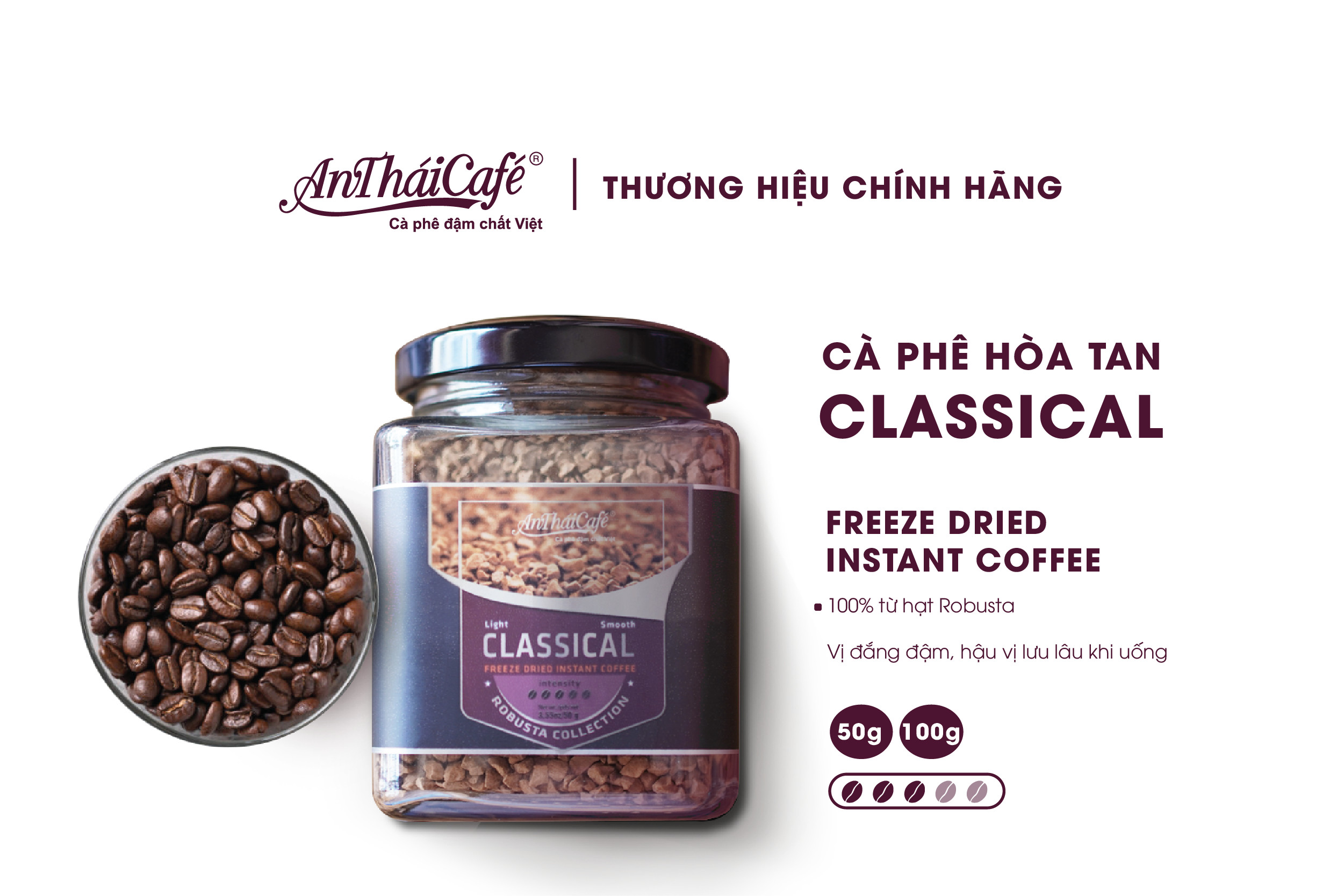 Cà Phê Hoà Tan Robusta Classical nguyên chất rang mộc 100% vị đắng đậm - AnTháiCafé