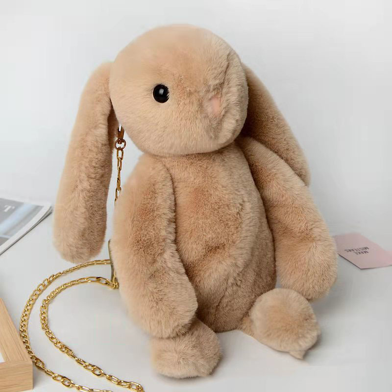 QFDI Women's Shoulder Bag Plush Bunny Pack Crossbody Backpack with Chain Backpack