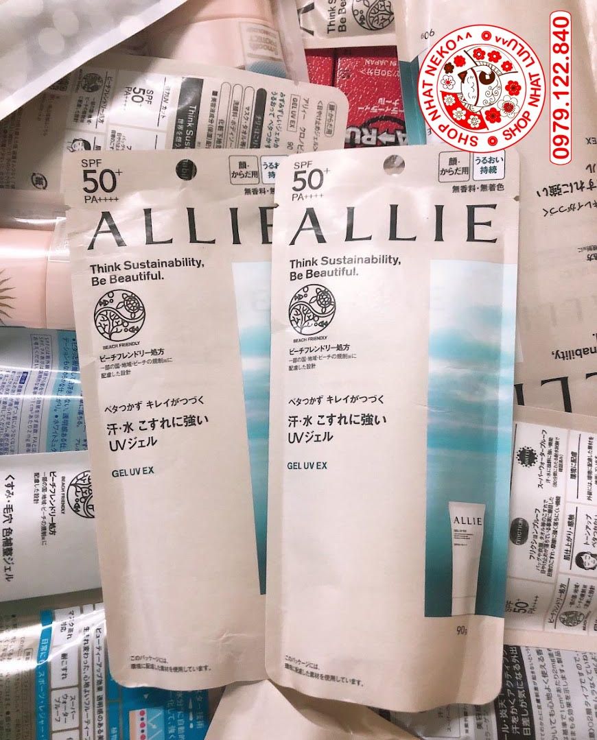 (MẪU MỚI 2022) Kem chống nắng Allie Kanebo Nhật Bản dạng gel màu hồng 60g và màu trắng 90g và 40g dành cho da khô