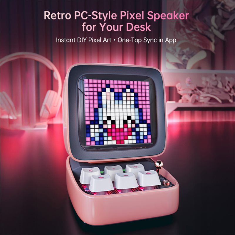 Ditoo-Pro Bluetooth Portable Speaker Retro Pixel Art Alarm Clock DIY LED Display Board,Cute Gift Home Decoration.