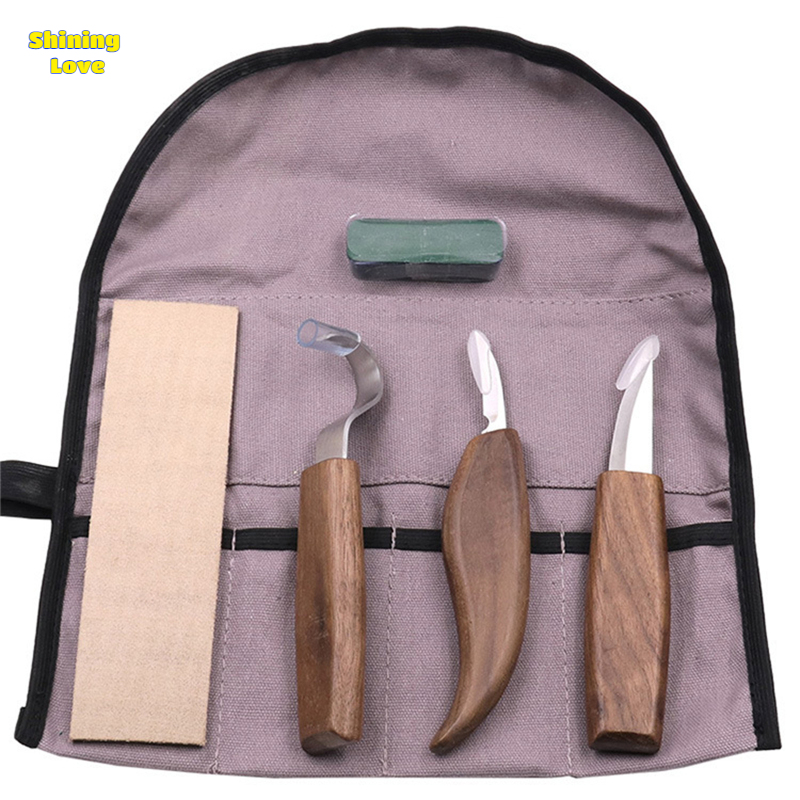 Shininglove 5PCs Wood Carving Kit Carving Hook Knife Wood Whittling Knife Chip Carving Knife Carving Knife Sharpener With Storage Bag