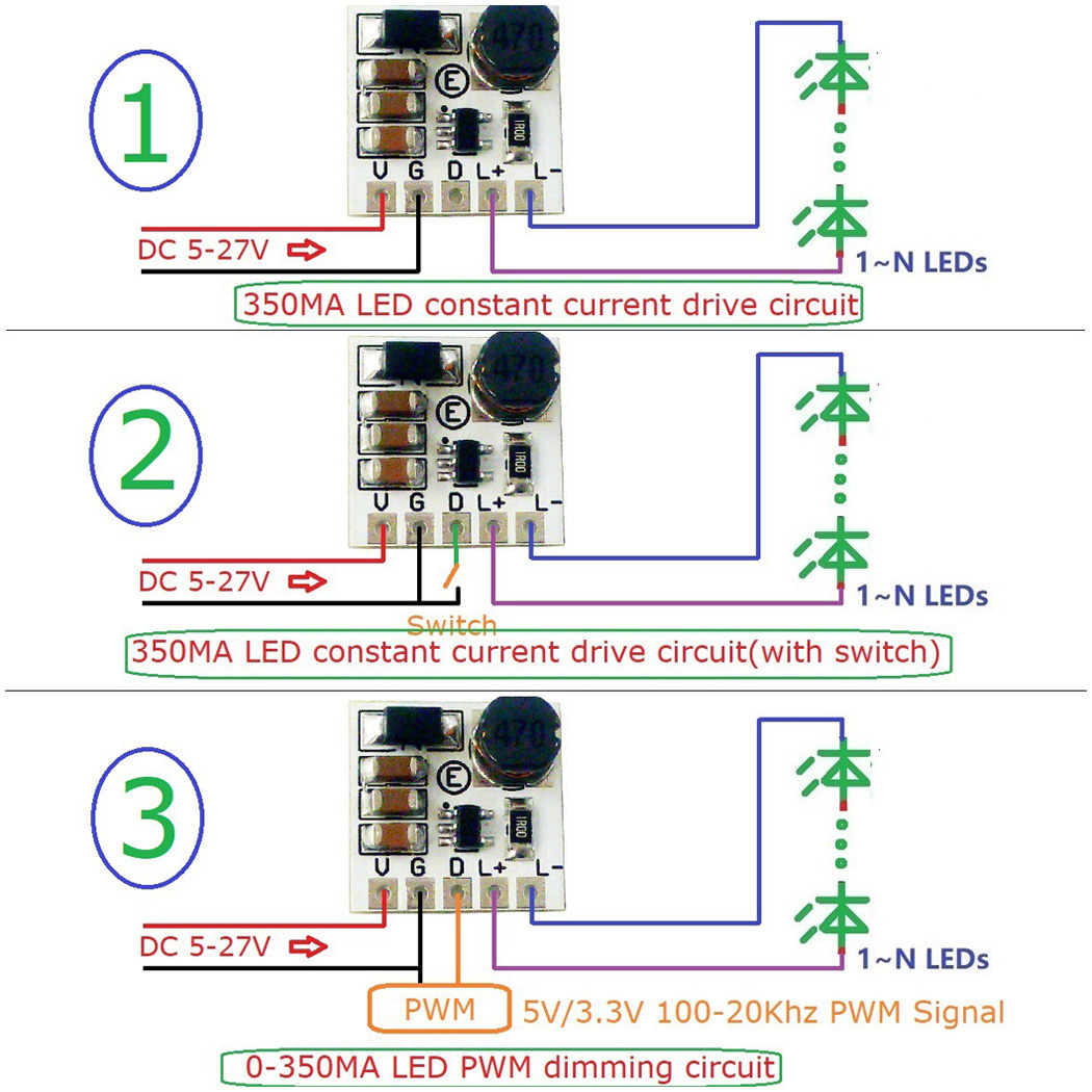 5PCS Mini DC 5-27V 350mA 8W Step-down HB LED Driver Module PWM Adjustable Controller DC-DC Buck Constant Current Converter