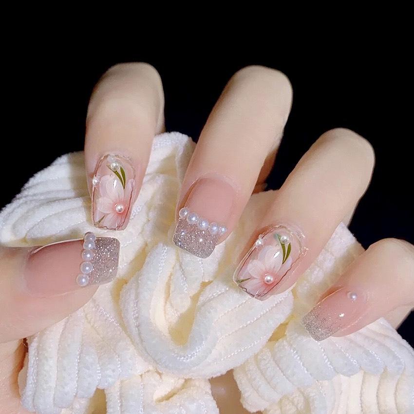 Set 24 móng tay giả đính nơ thiết kế dễ thương
