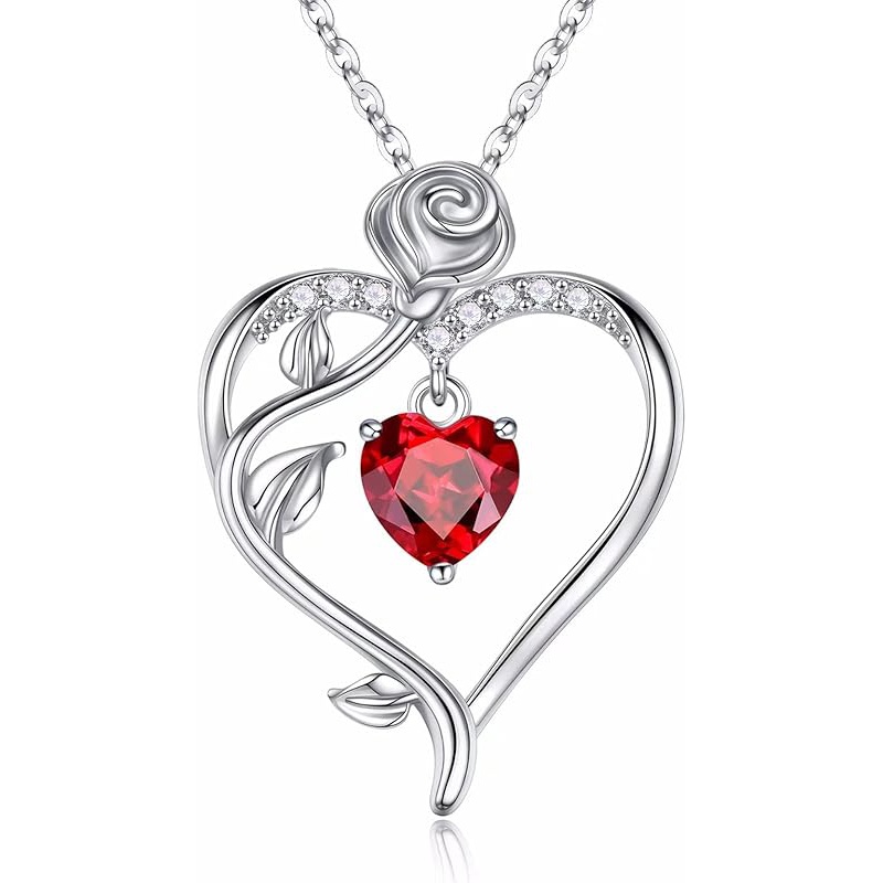 LZD Iefil Rose Birthstone Necklace for Women, 925 Sterling Silver
