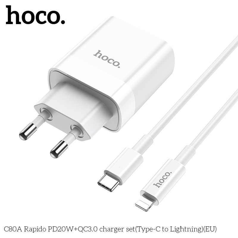 Củ sạc nhanh Hoco C80 20w (QC 3.0, PD) 2 cổng sạc cho iphone