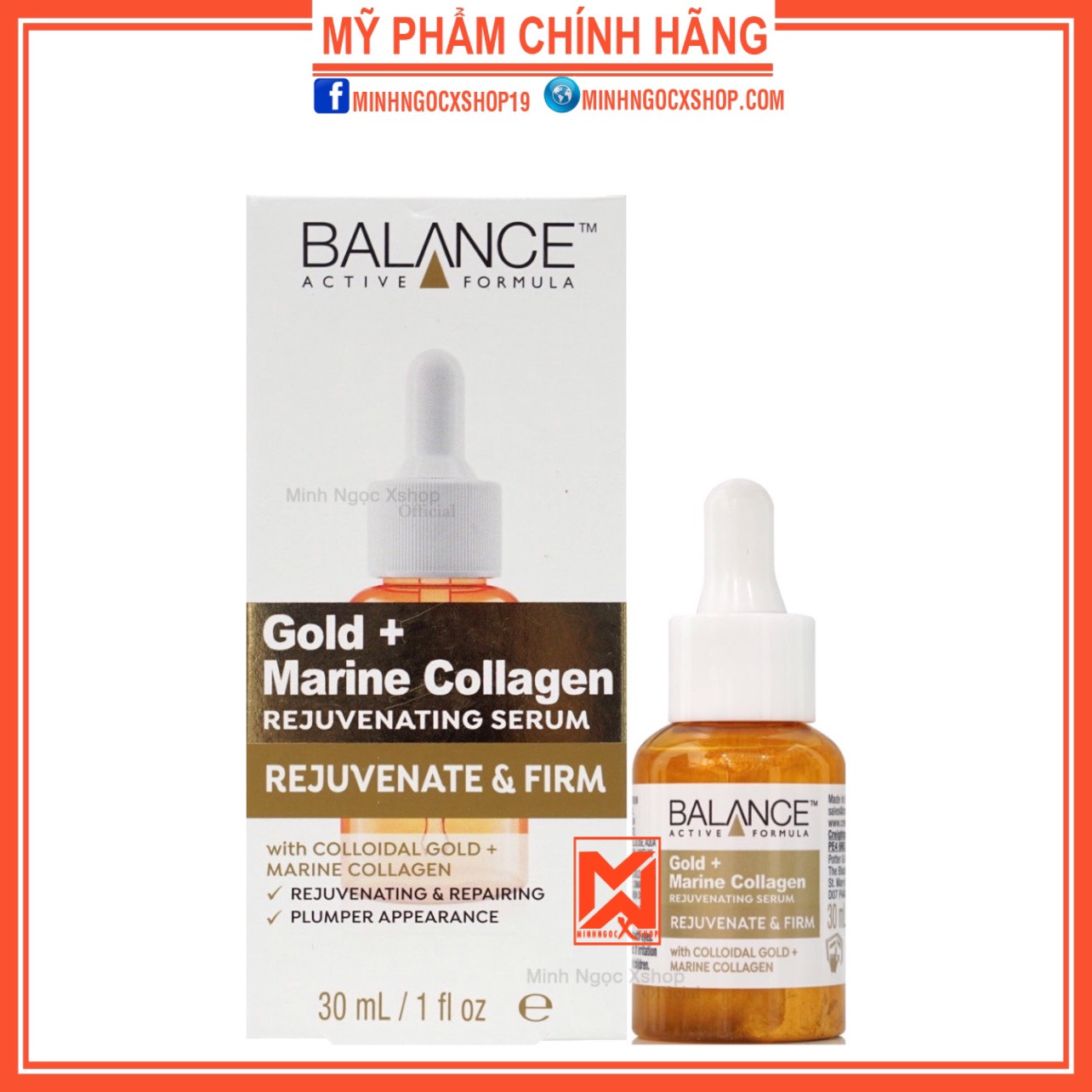 Serum balance, serum trẻ hóa tái tạo da balance active formula gold collagen rejuvenating 30ml chính hãng