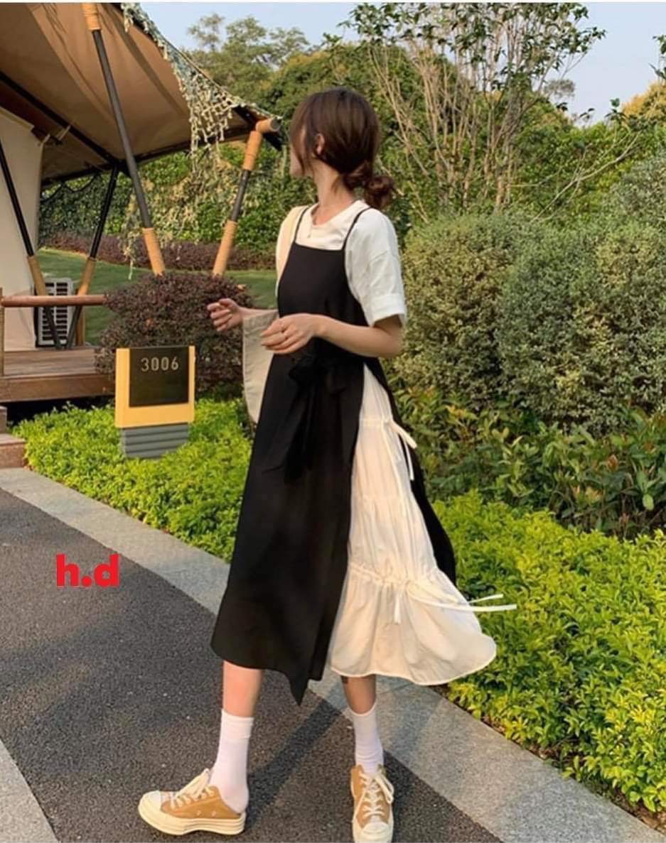 Váy yếm nữ đi biển chất bò, yếm váy nữ jean ngắn hàn quốc đen xanh trắng  YV01 | Shopee Việt Nam
