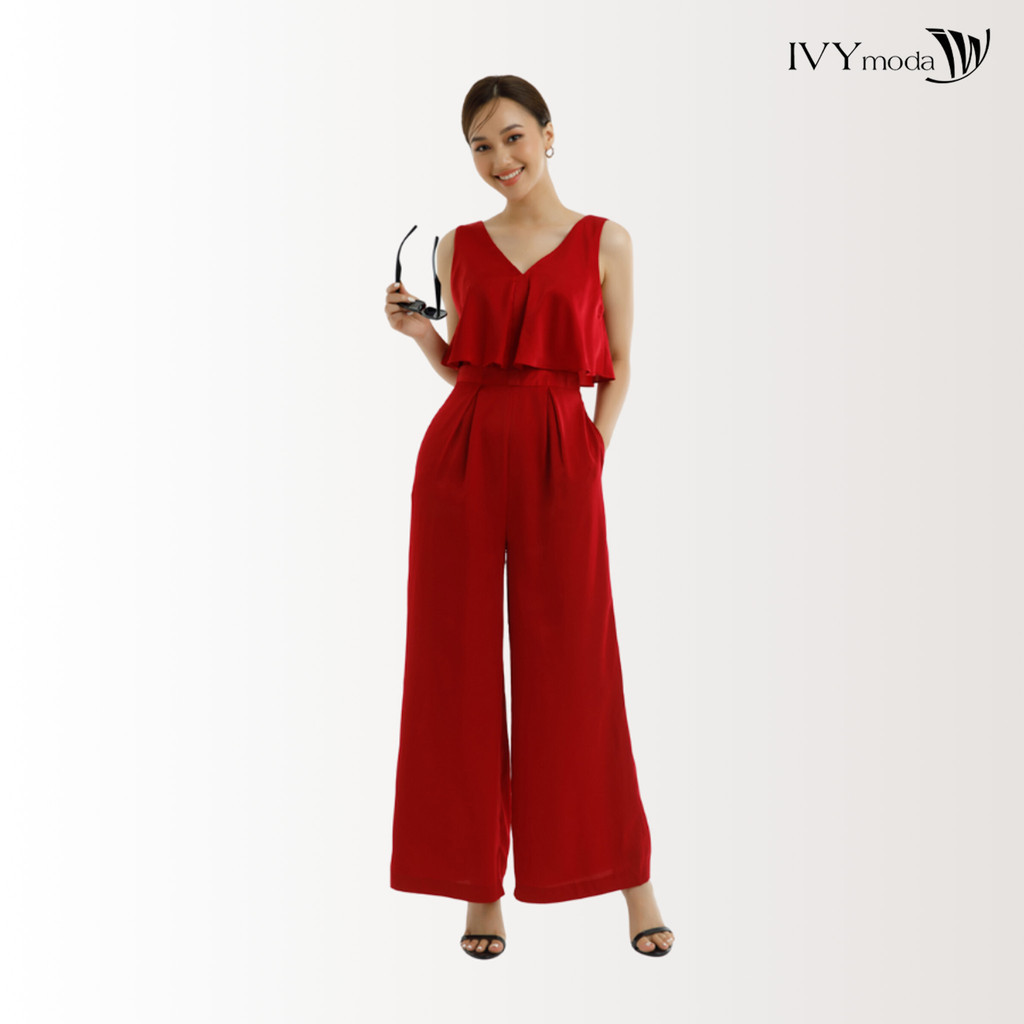 Jumpsuit lụa ống rộng IVY moda MS 18M7431