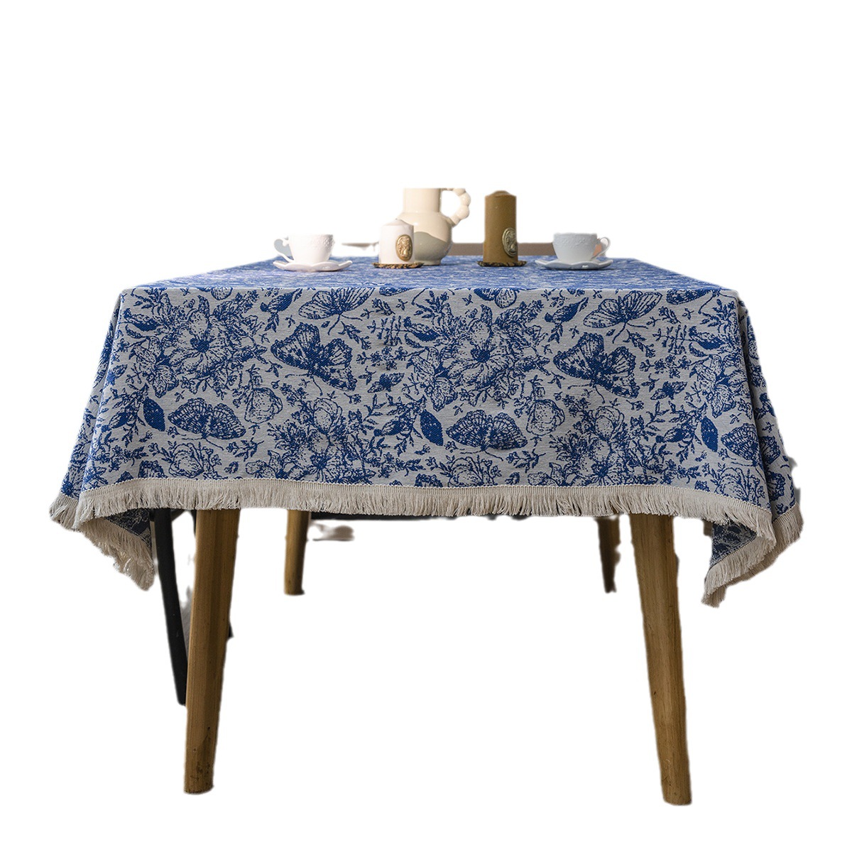 Bohemian Table Cloth Tea Table Decoration Flower/Butterfly Blue Jacquard Dining Tablecloth Rectangle Thick Table Cover For Kitchen Dining Room Party New Year Christmas Holidays Picnic Decoration